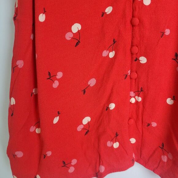 LOFT Red Cherry Print Button Down Tank Top, Size Extra Small - Picture 7 of 7
